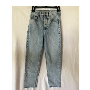 Old navy Women's Light Wash Denim Straight Leg Button Fly Size 0 Casual Raw hem